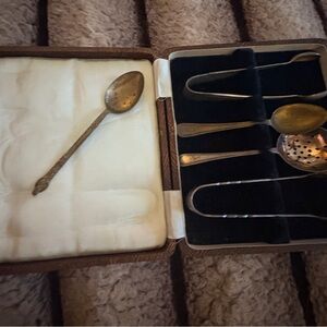 Antique Silver Spoon Set in Case